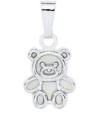 Sterling Silver Teddy Bear Mother Of Pearl Pendant